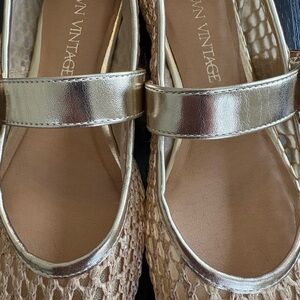 Crown Vintage Gold Mary Jane Flats with Woven Sides